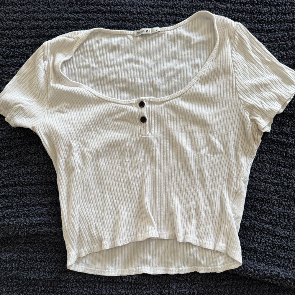 Women's Cream Ribbed Top